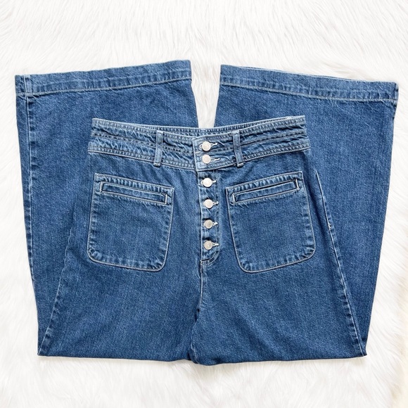 SOLD-Free People High Waist Button Fly Wide Leg Retro Cropped Jeans - Picture 8 of 11